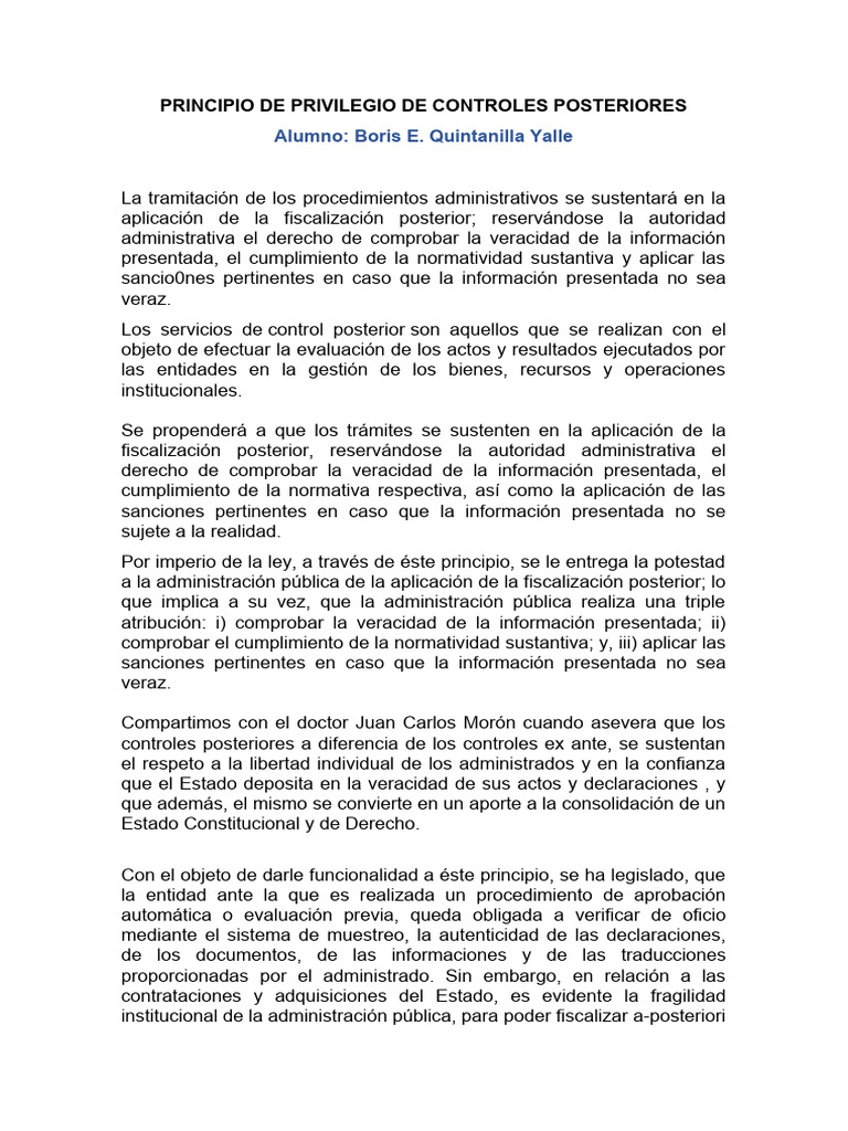 Privilegio de Control Posterior en Ley 27444 | PDF