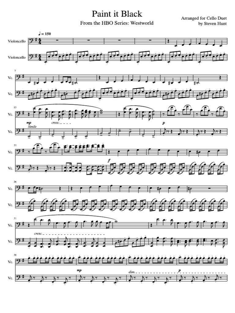 Westworld Paint It Black, For Cello Duet PDF