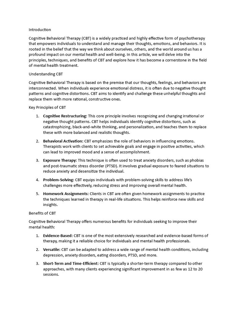 CBT | PDF | Cognitive Behavioral Therapy | Psychotherapy
