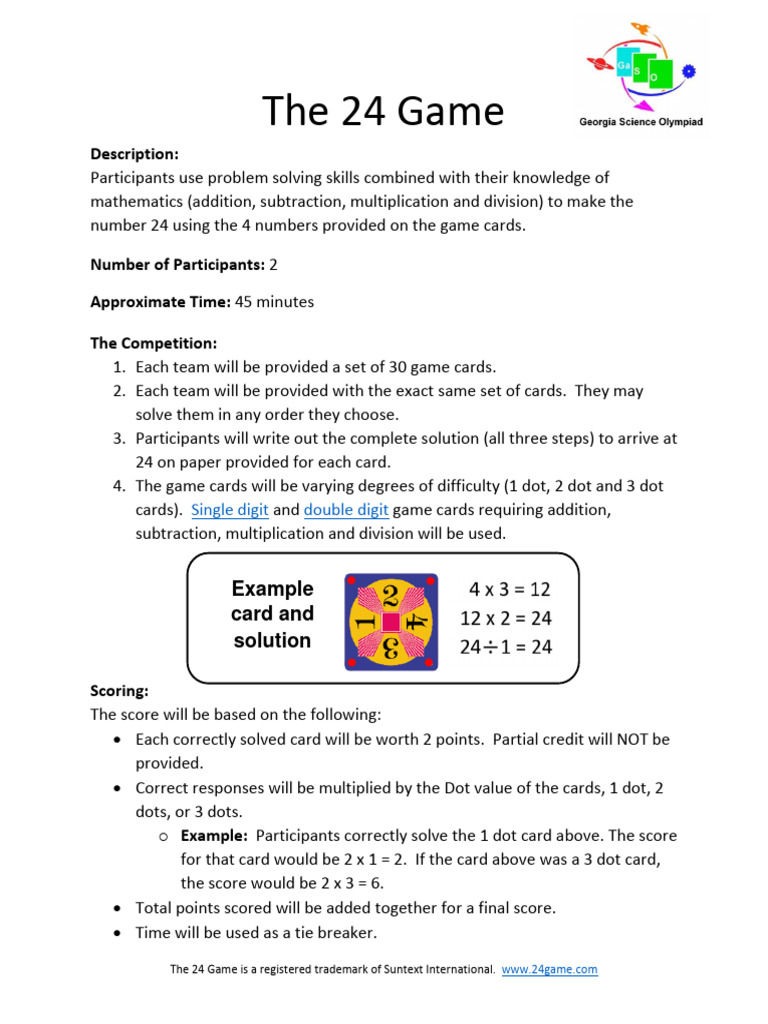 24 Game: Rules and Scoring Guide | PDF