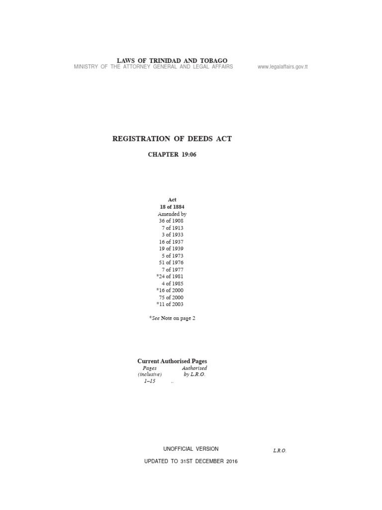 Registration of Deeds Act Laws of Trinidad and Tobago PDF