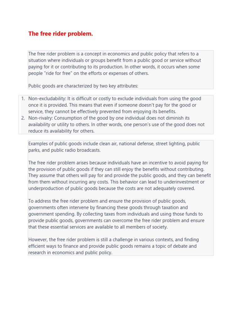 Understanding the Free Rider Problem | PDF