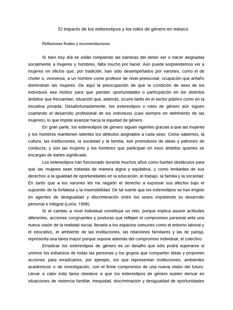 El impacto de los estereotipos y los roles de género en méxico | PDF ...
