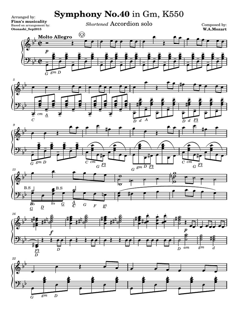 Symphony No.40 in G Minor K.550 Wolfgang Amadeus Mozart - Accordion ...