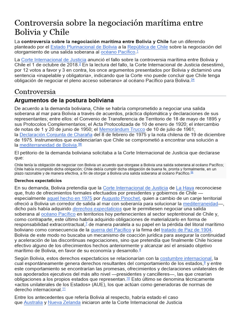 Controversia Sobre La Negociación Marítima Entre Bolivia Y Chile Pdf