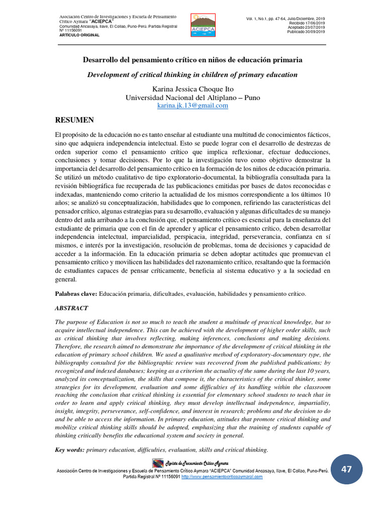 Desarrollo del Pensamiento Crítico en Niños | PDF | Crecimiento ...