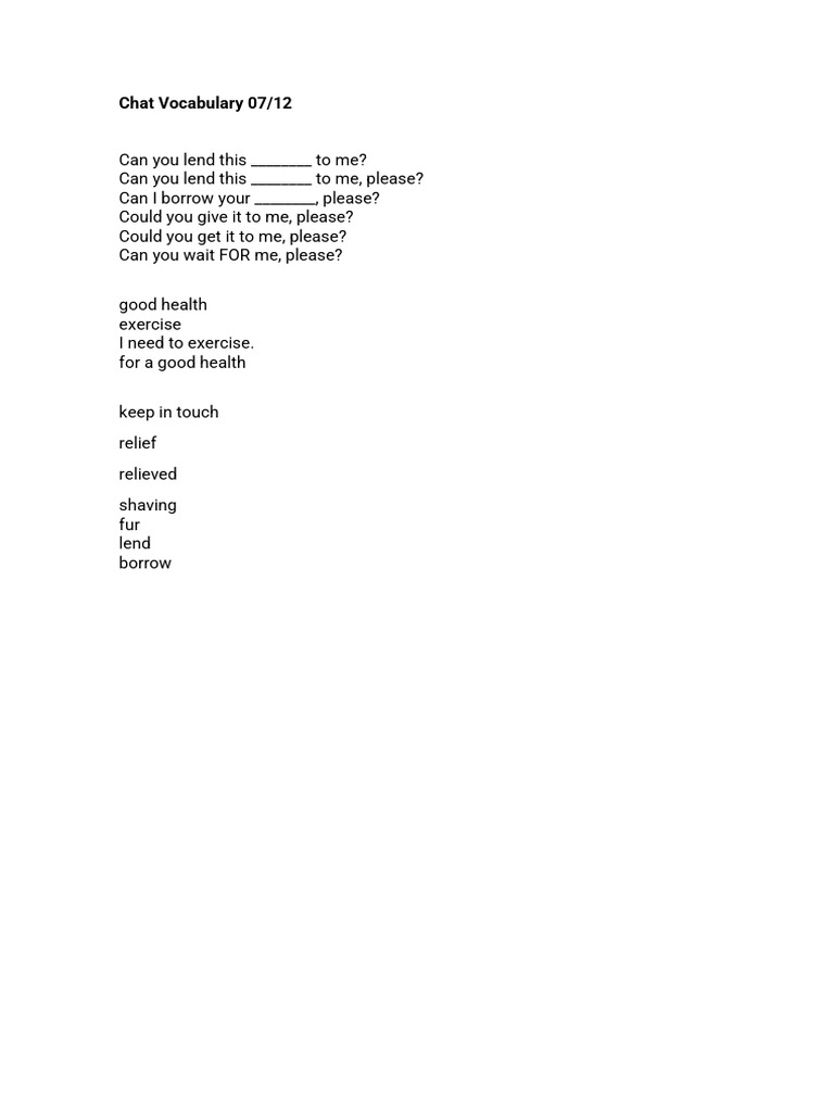 Chat Vocabulary 07 Pdf Self Improvement