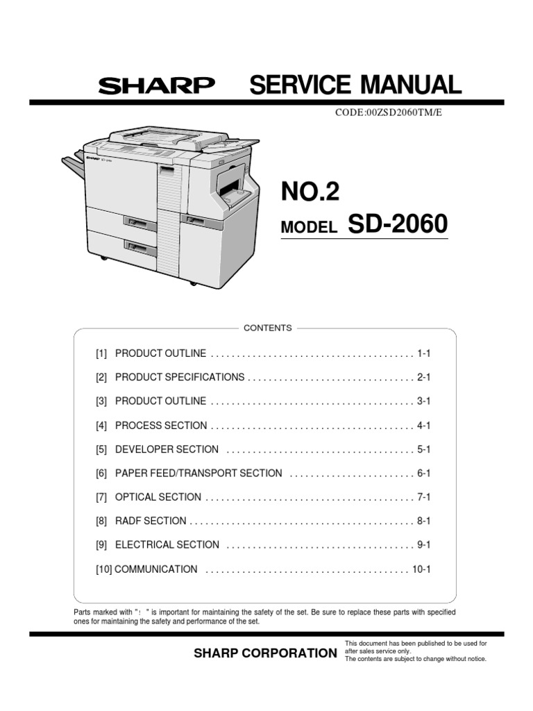 Sharp Sd2060 Copier Service Manual Office Work Equipment