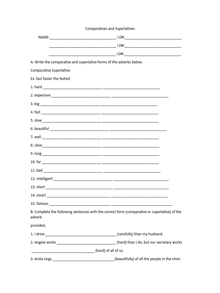 Comparatives and Superlatives Exercises | PDF | Adverb | Adjective