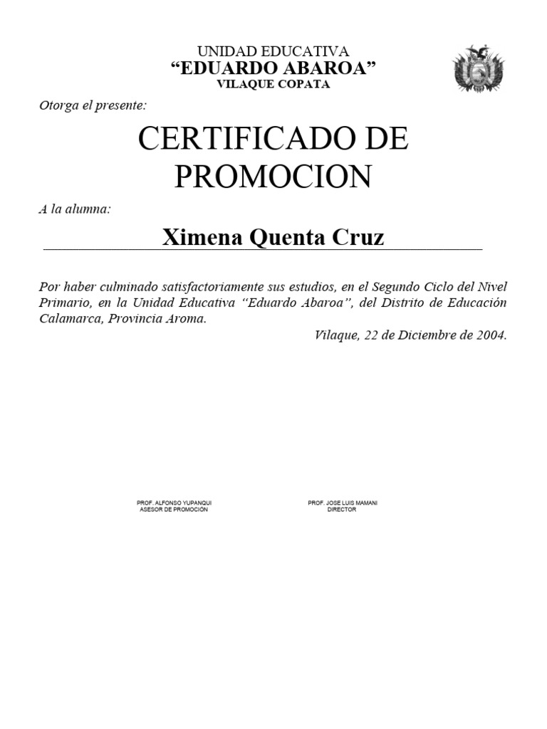 Certificado de Promoción Escolar | PDF