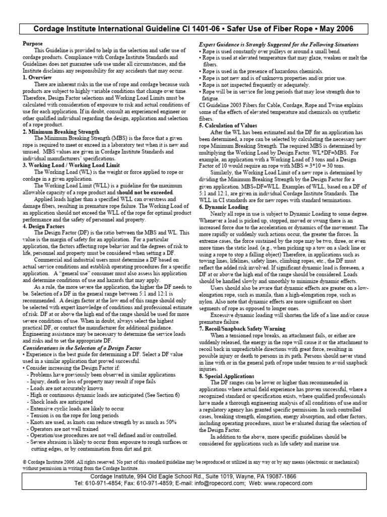 Fiber Rope Safety Pdf Rope Risk