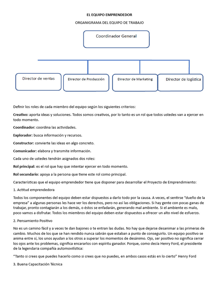 Roles en el Equipo Emprendedor | PDF | Relaciones personales, crianza y ...