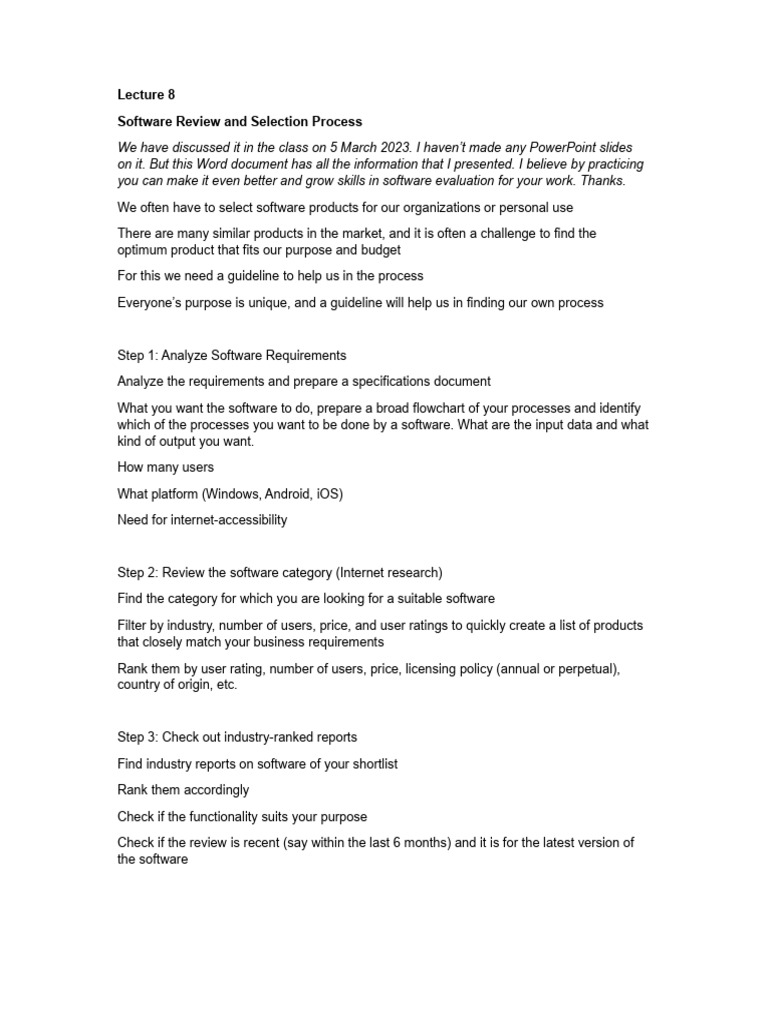 Software Selection Process Guide | PDF