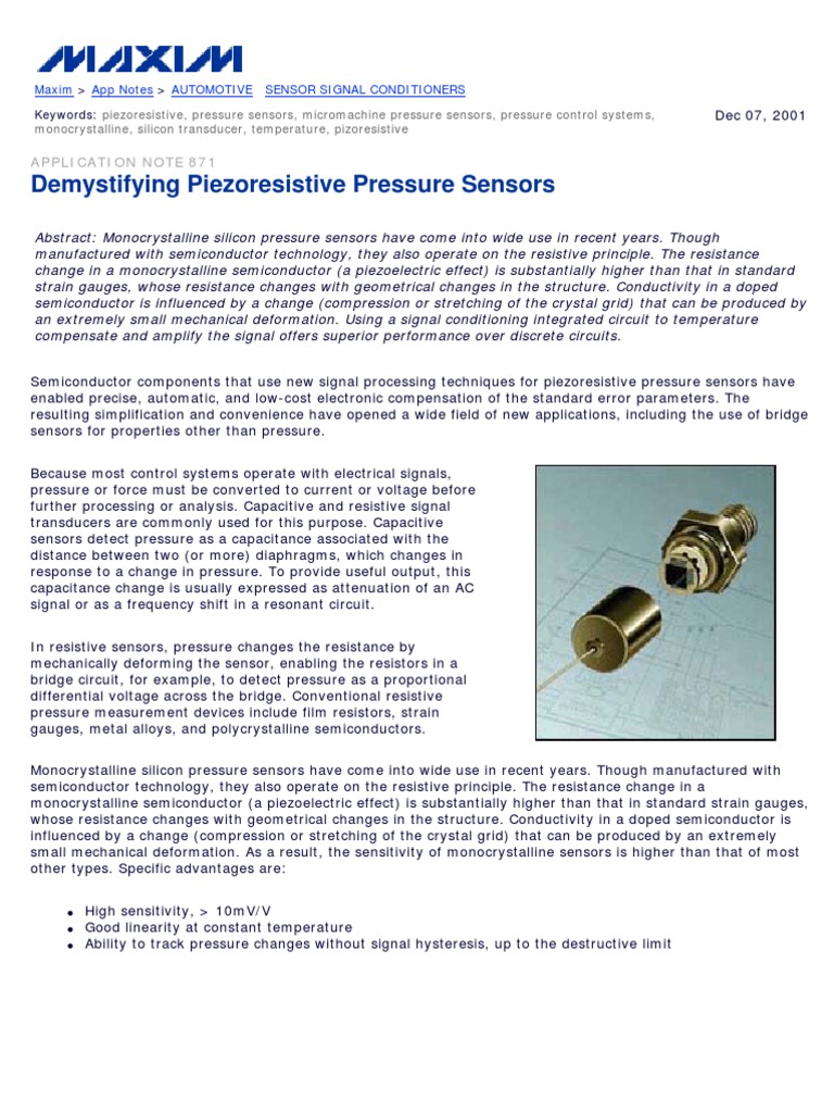 Demystifying Piezoresistive Pressure Sensor Electrical Resistance And