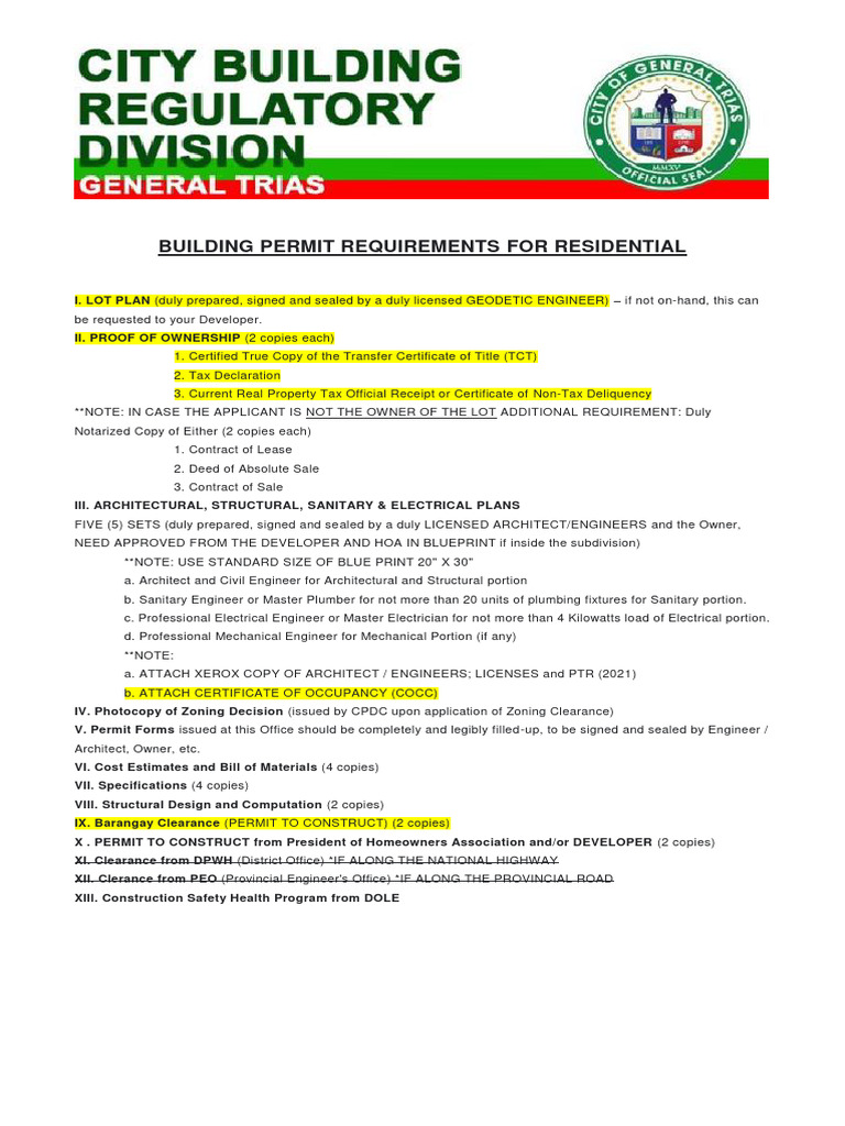 Residential Building Permit Requirements | PDF