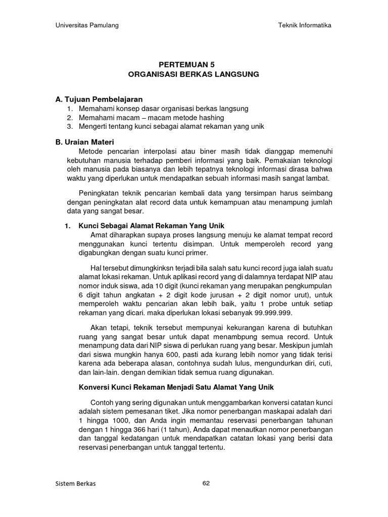 Pertemuan 05 - Organisasi Berkas Langsung | PDF