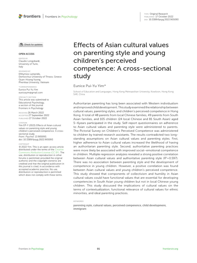 Effects of Asian Cultural Values On Parenting Styl PDF