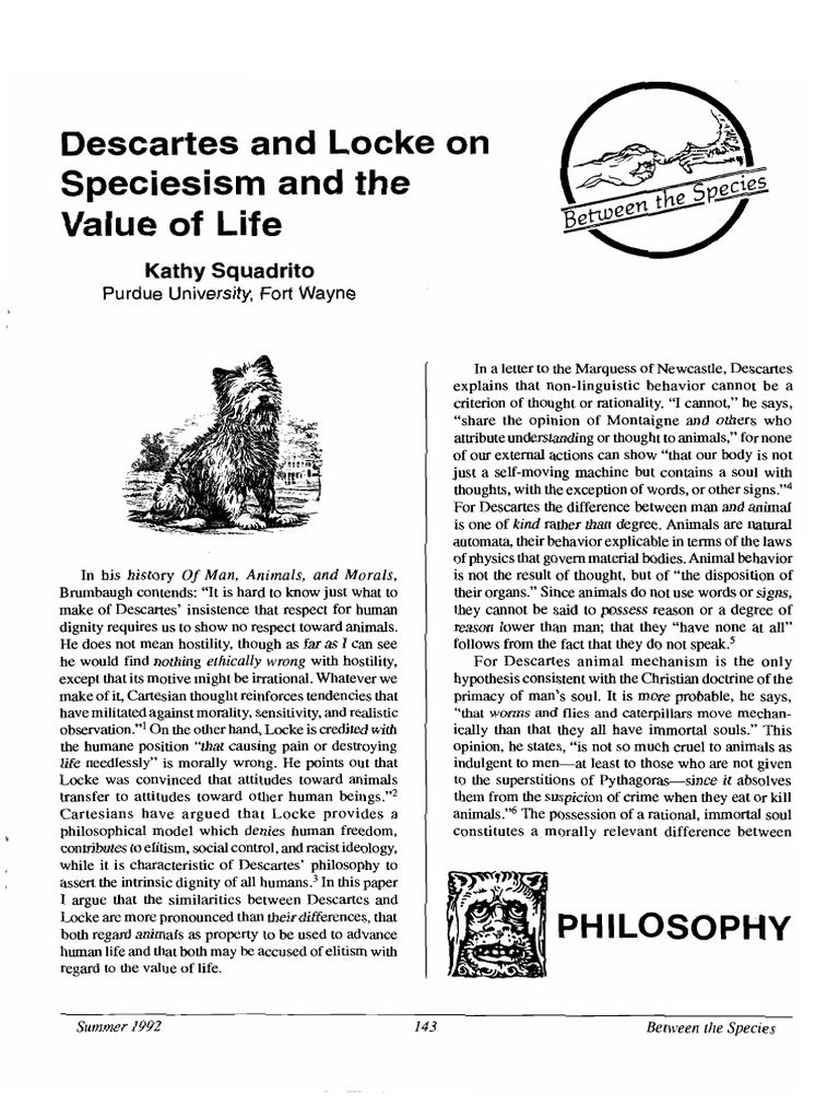 Descartes and Lock On Speciesism and The Value of Life | PDF