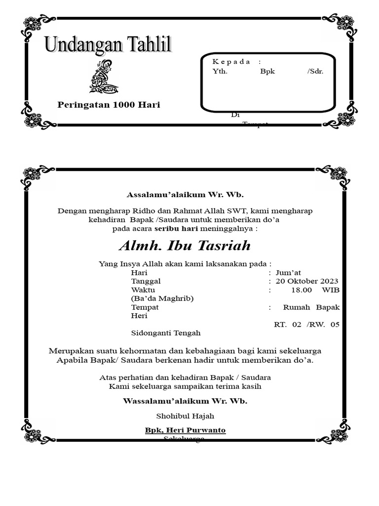 Undangan Tahlil 1000 Hari | PDF