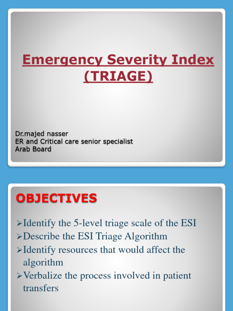 ESI Triage: Levels and Algorithm Overview | PDF