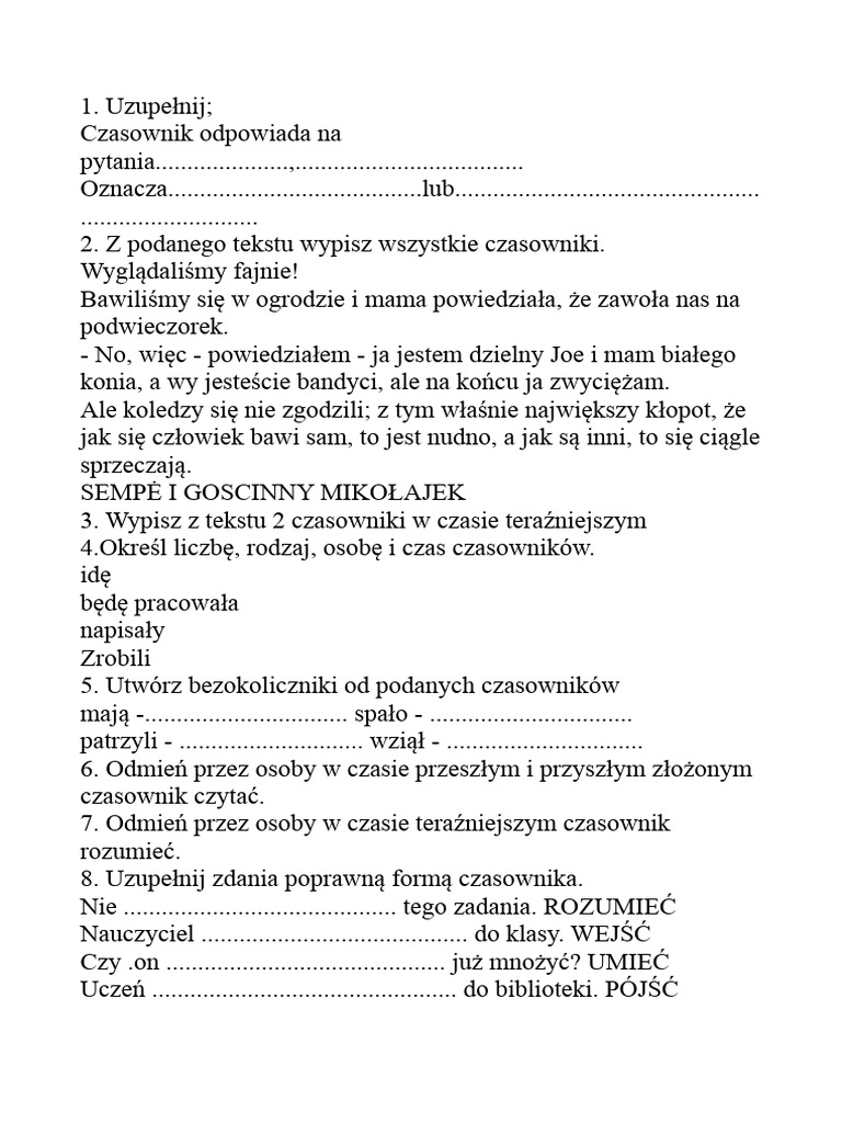 Czasownik Sprawdzian Klasa 4 Nowa Era