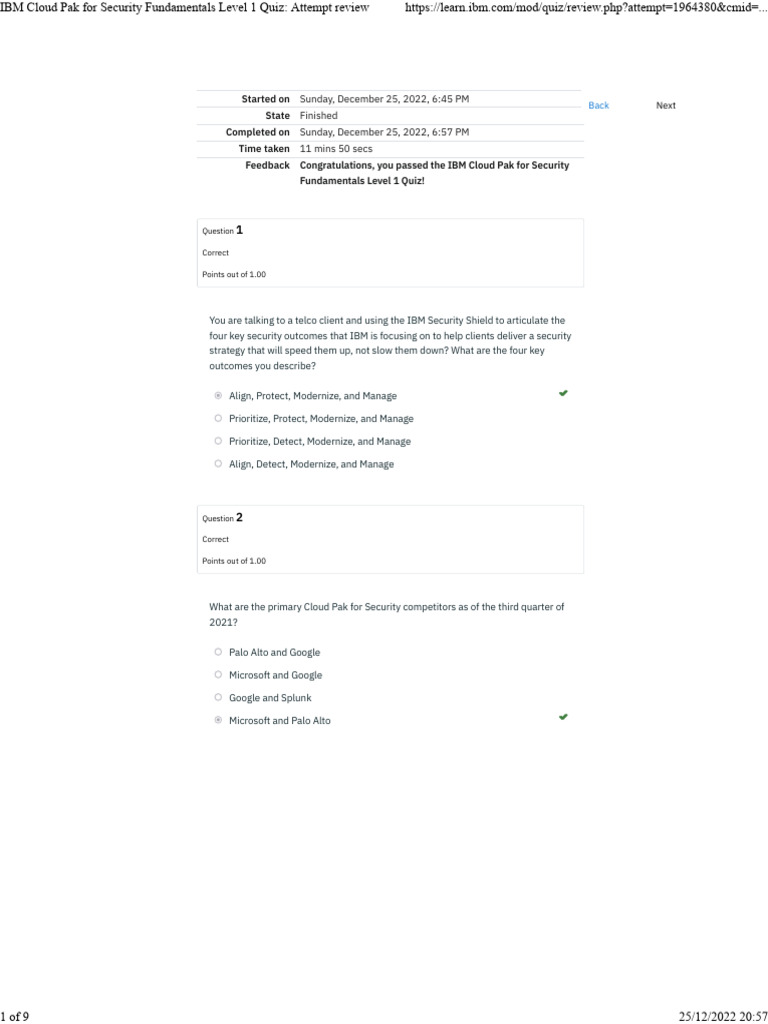 IBM Cloud Pak for Security Quiz Results | PDF