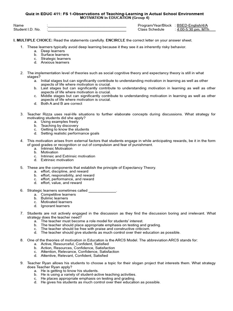 Exam | PDF | Motivational | Motivation