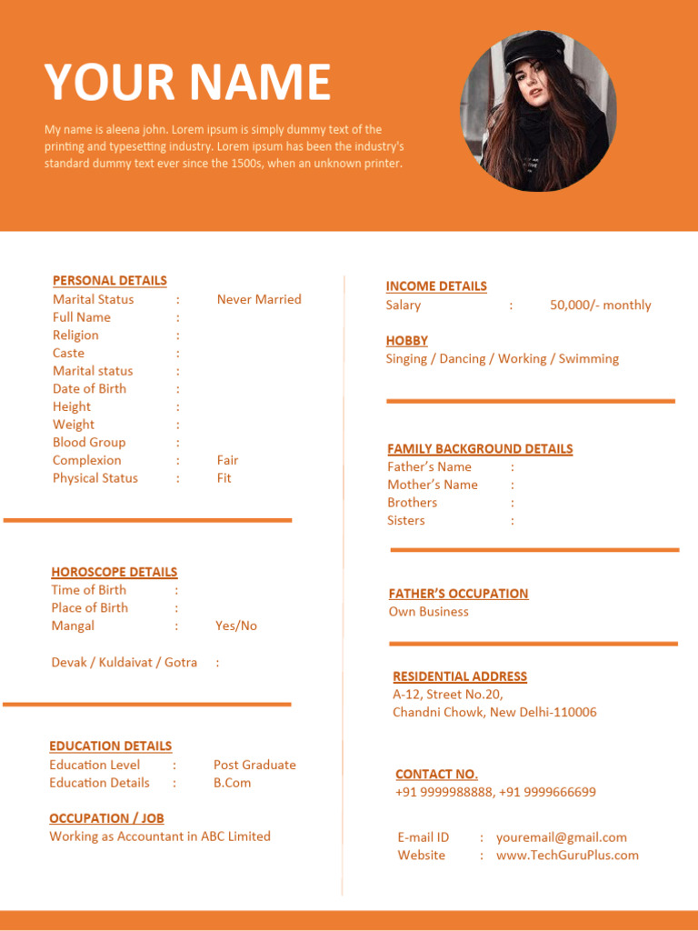 Marriage Biodata Template Example | PDF
