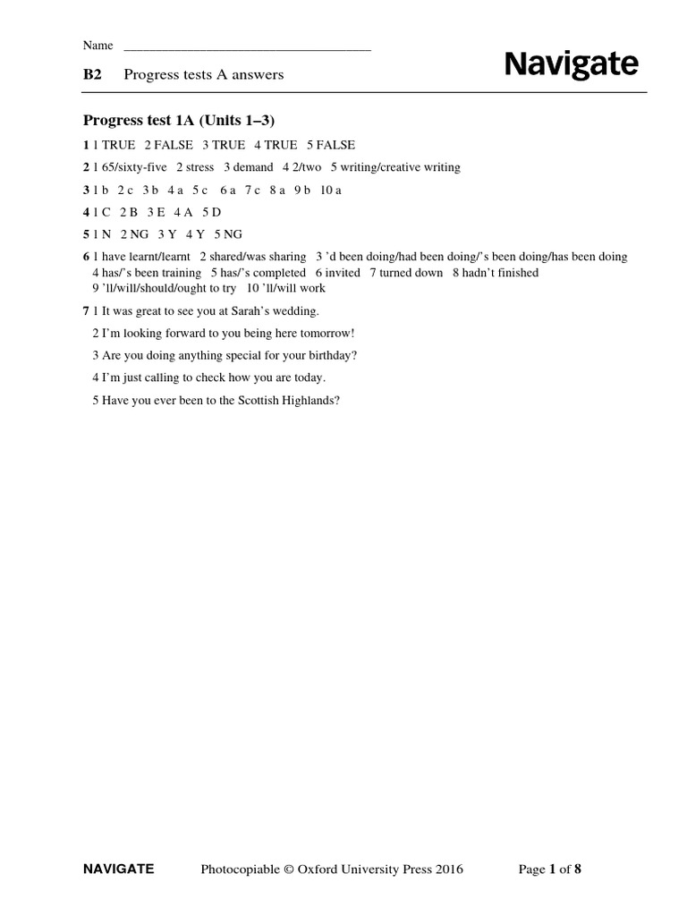 Progress Tests Answers | PDF