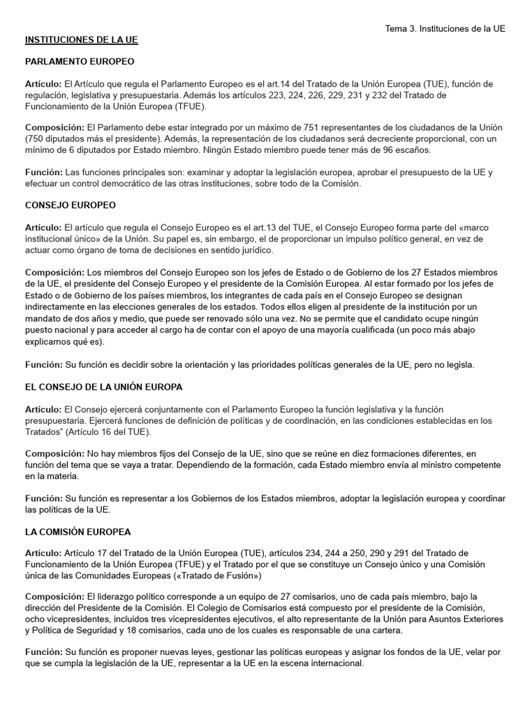 Instituciones Clave de la UE: Funciones y Composición | PDF | Comisión ...