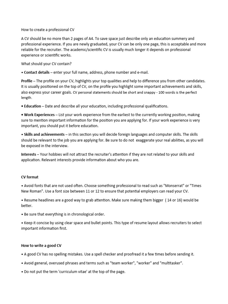 Creating a Professional CV Guide | PDF