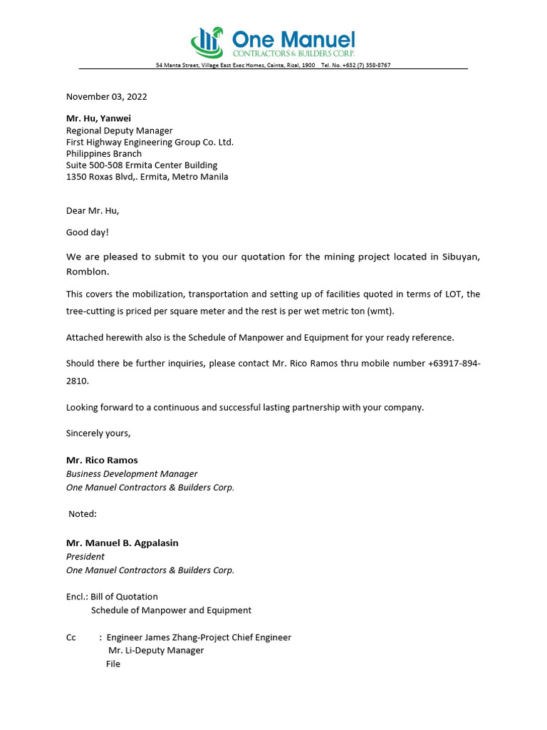 Quotation Submission for Mining Project | PDF | Law | Technology ...