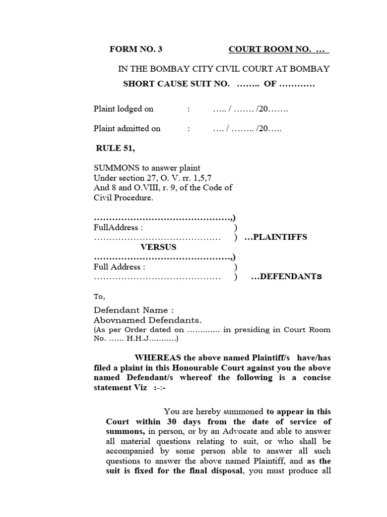 SUMMONS PDF Lawsuit Summons