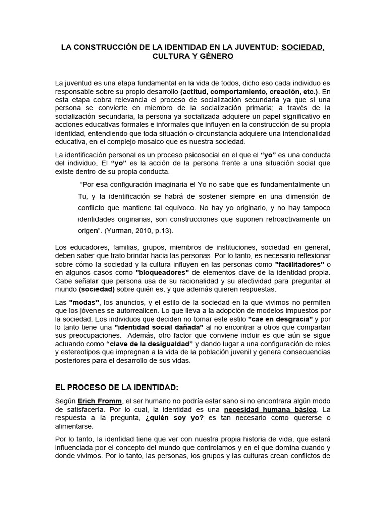 La Construcción de La Identidad en La Juventud | PDF | Socialización ...