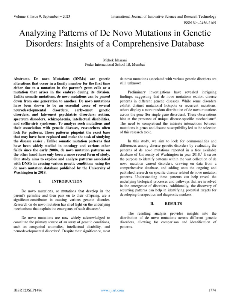 Analyzing Patterns of de Novo Mutations in Disorders Insights