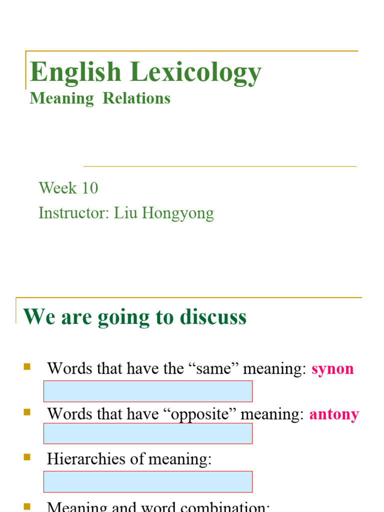 English Lexicology PDF Semantic Units Interpretation (Philosophy)