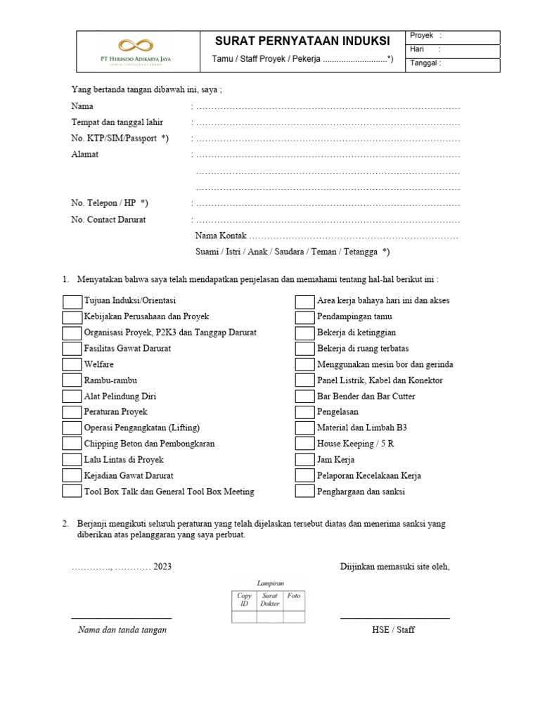 Form Induksi Karyawan Baru | PDF