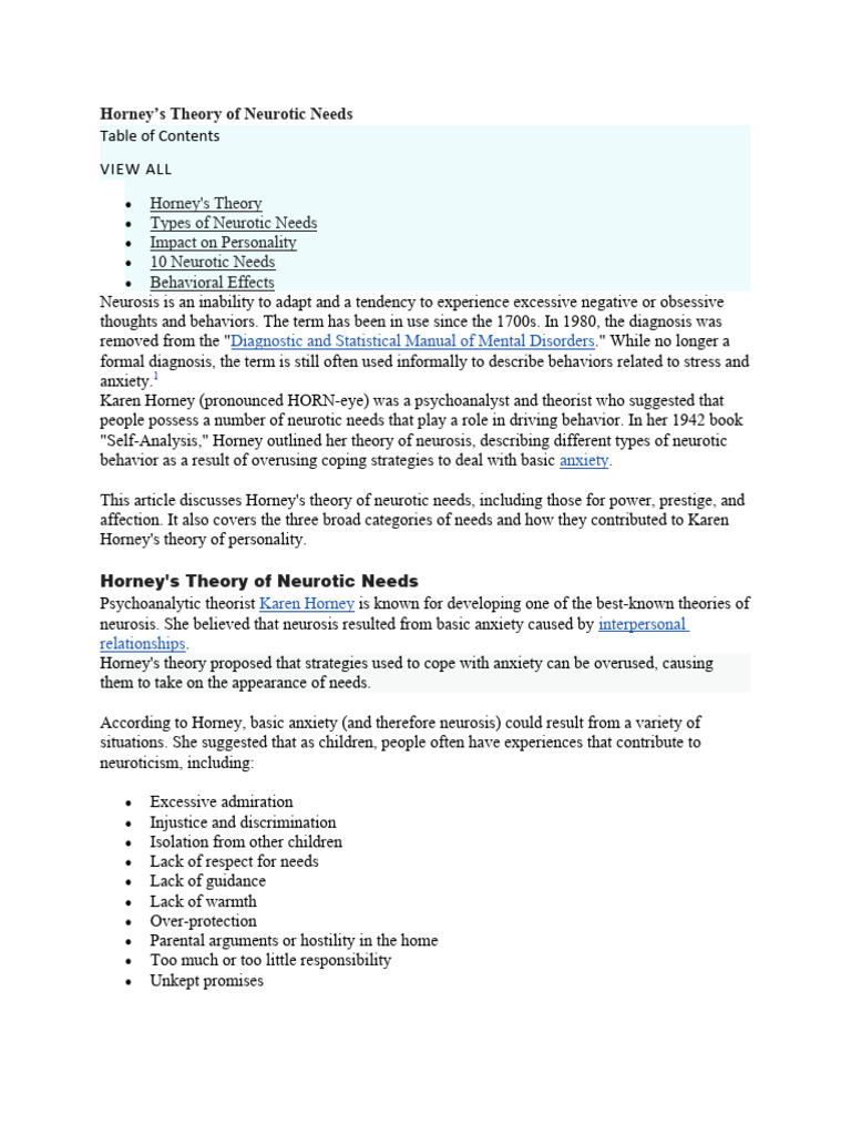 Karen Horney Neurotic Trends PDF