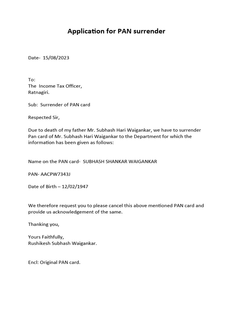 Application for PAN Surrender PDF