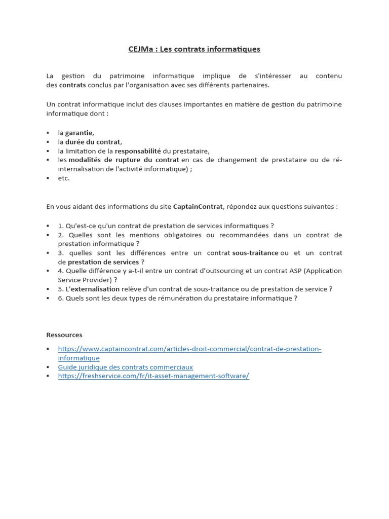 Activité Contrat Informatique | PDF | Finance et gestion monétaire