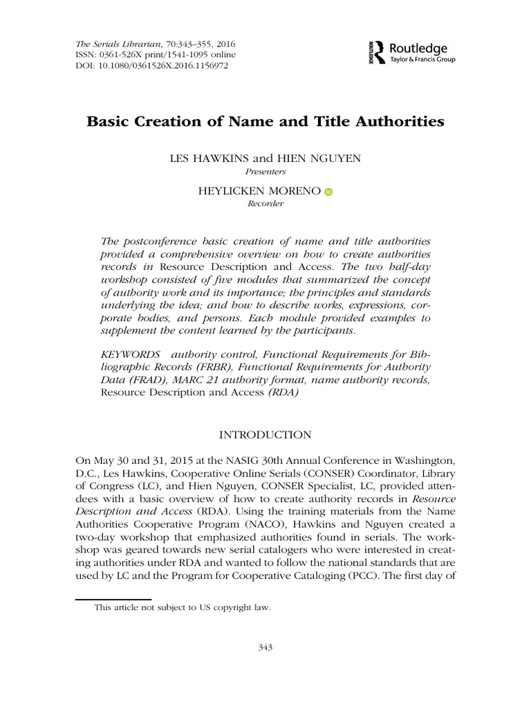 Basic creation of name and title authorities pdf