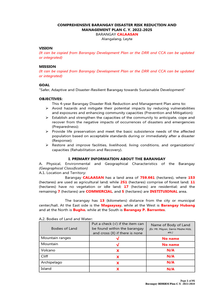 Barangay Disaster Risk Reduction Plan 2022-2025 | PDF