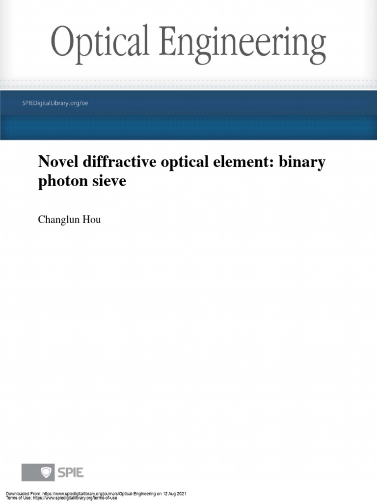Novel Diffractive Optical Element Binary Photon Sieve PDF
