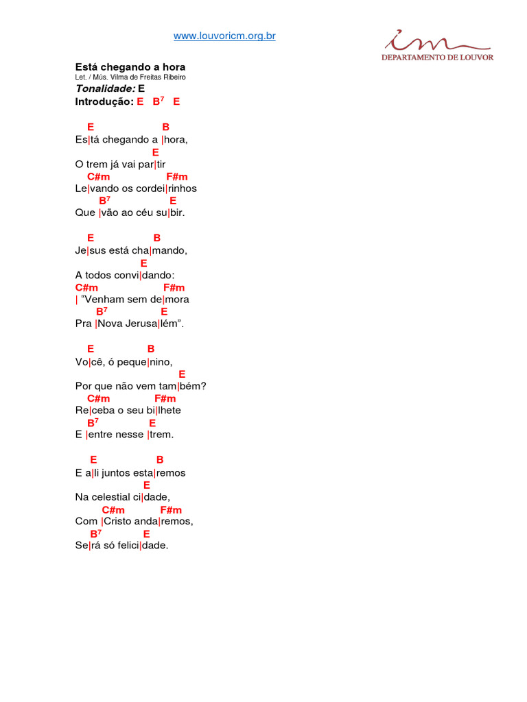 Está Chegando a Hora - Letra e Cifras | PDF