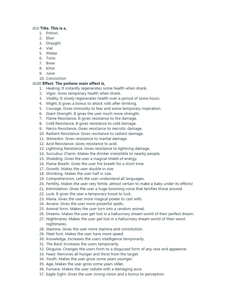 Potion Effects and Side Effects Guide | PDF