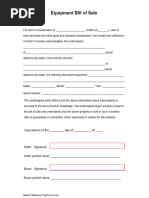 Equipment Bill of Sale Form