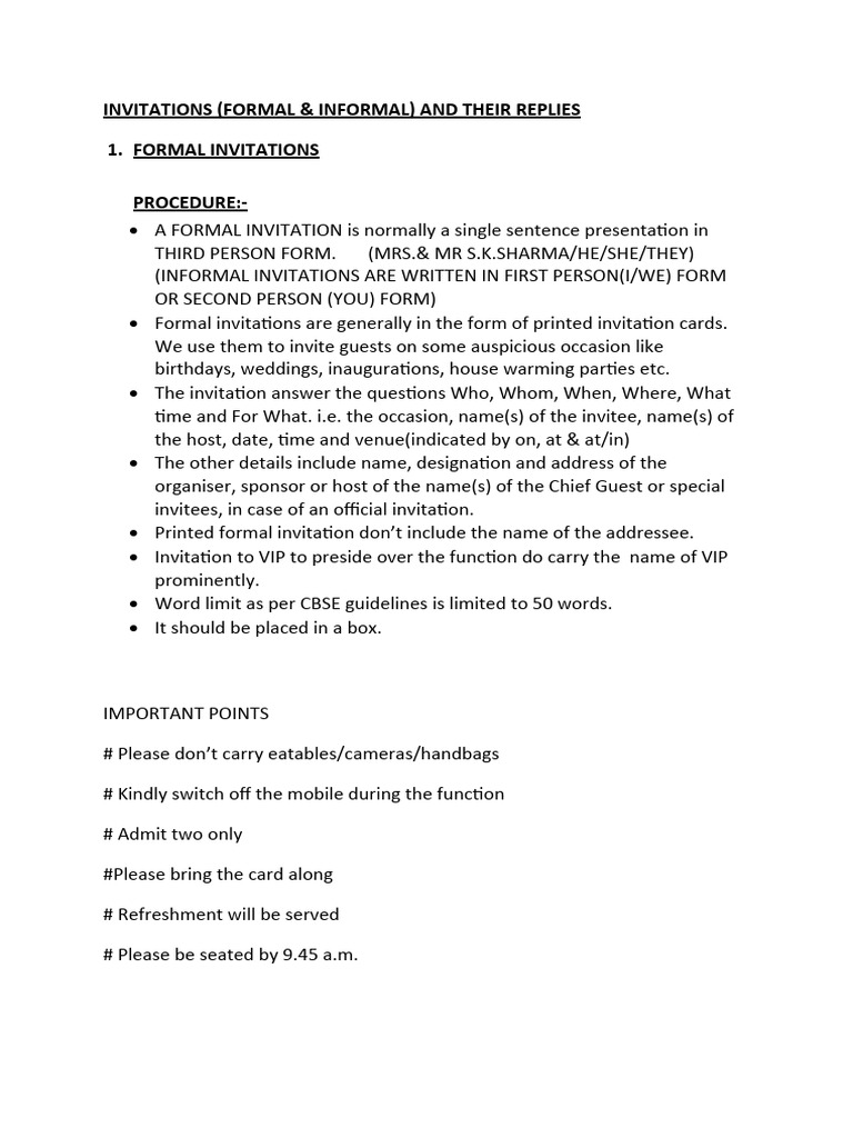 Formal and Informal Invitation Guide | PDF