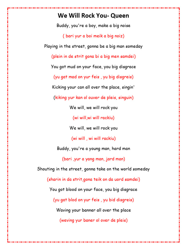 We Will Rock You PRONUNCIACIÓN PDF