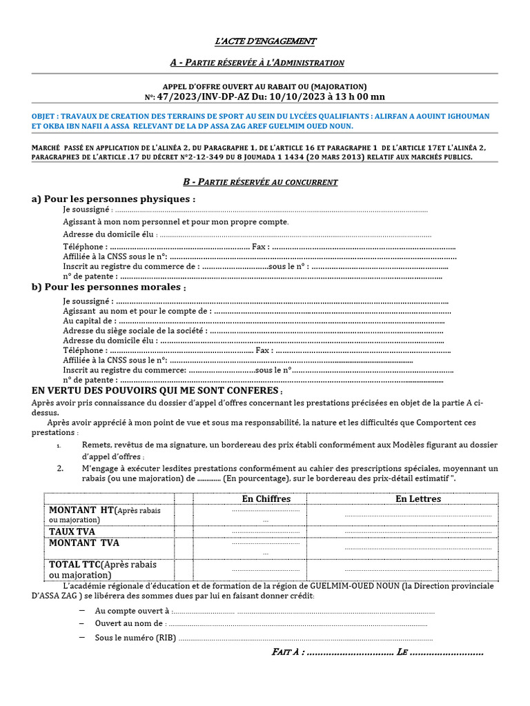 L'acte D'engagement | PDF | Droit