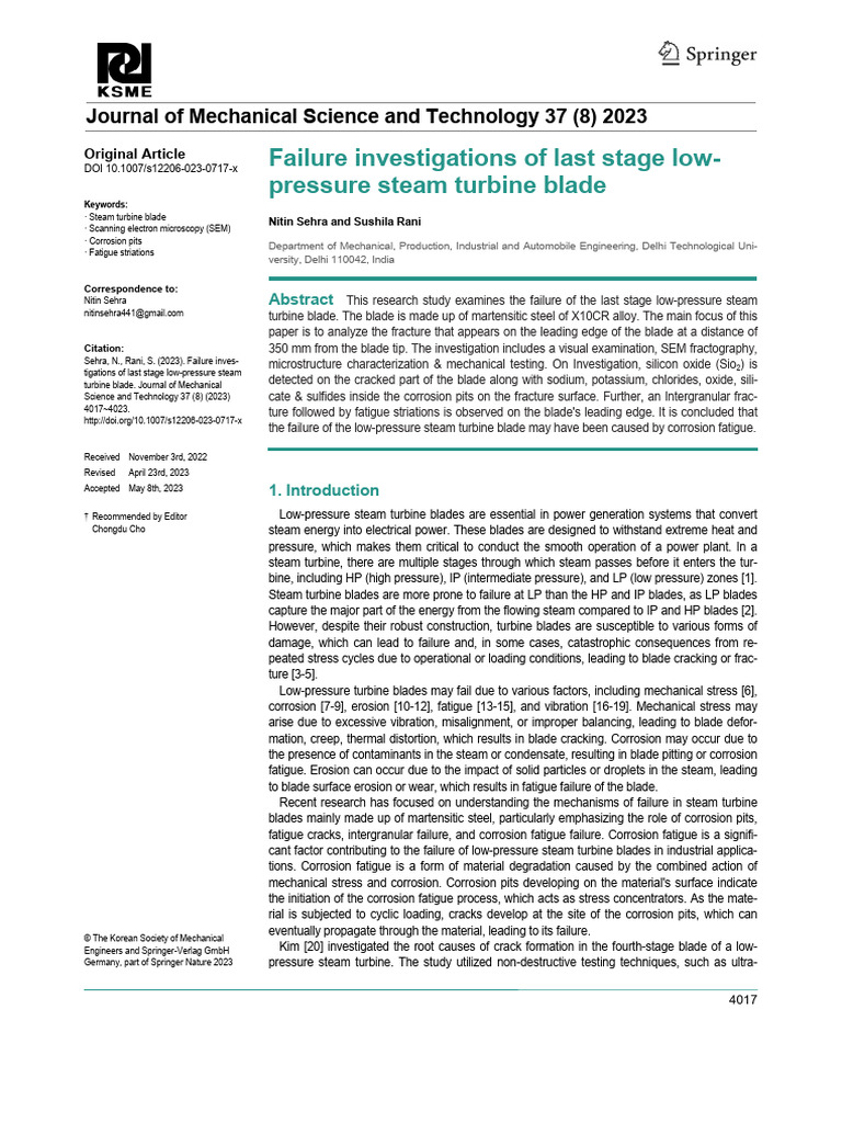 Failure Investigations of Last Stage Low-Pressure Steam Turbine Blade | PDF